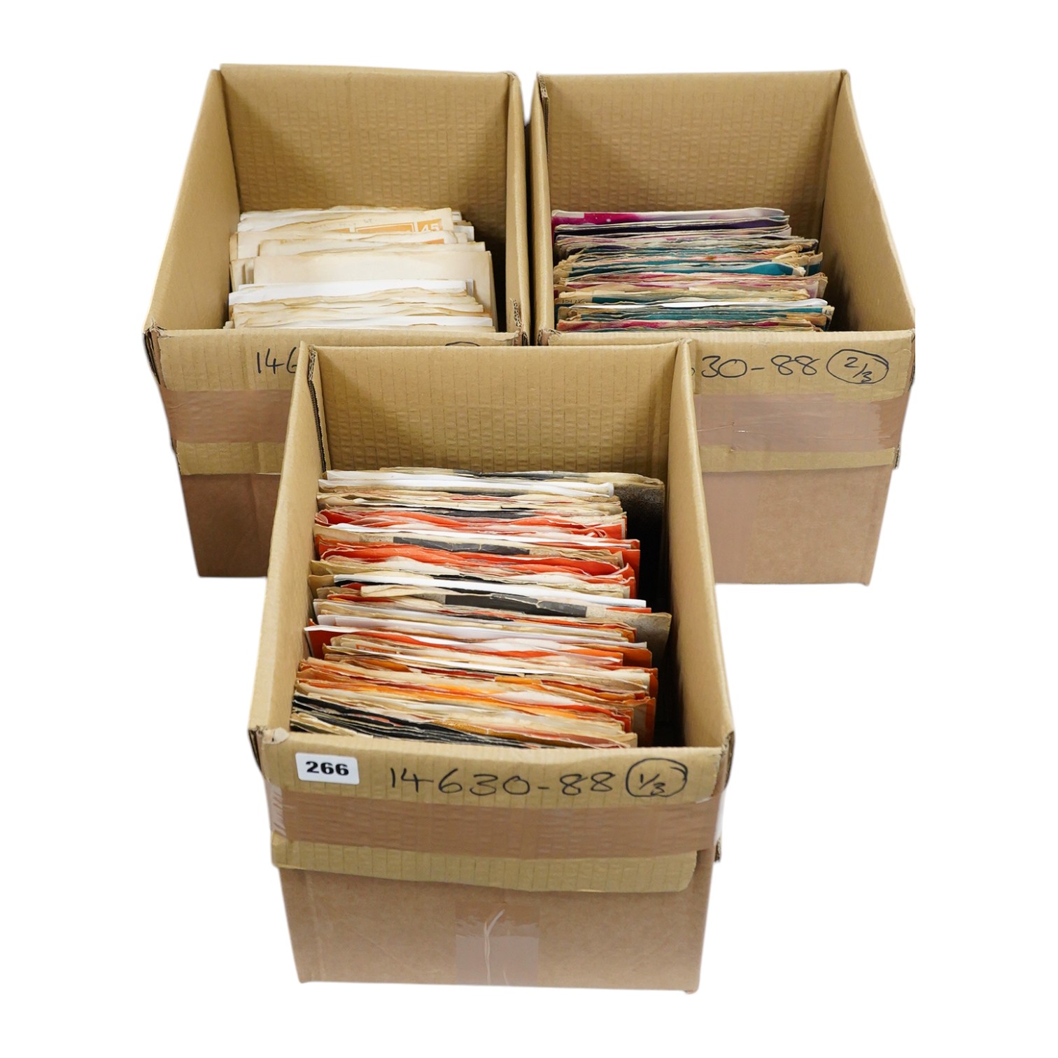 Three boxes of 7 inch singles, all on Capitol, CBS and Deram record labels, artists include; Justin Hayward, Neil MacArthur, Timebox, The Web, The Amen Corner, Bob Seger, Glen Campbell, Billy Preston, The Piltdown Men, P